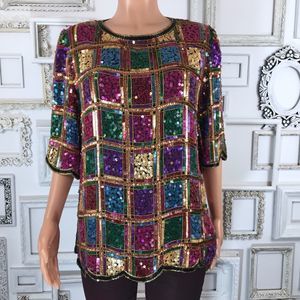 Vintage Multi Colored Sequin Disco Blouse